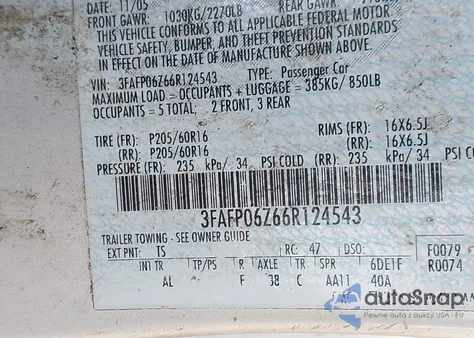 2006 Ford Fusion S from USA, damaged, VIN 3FAFP06Z66R124543